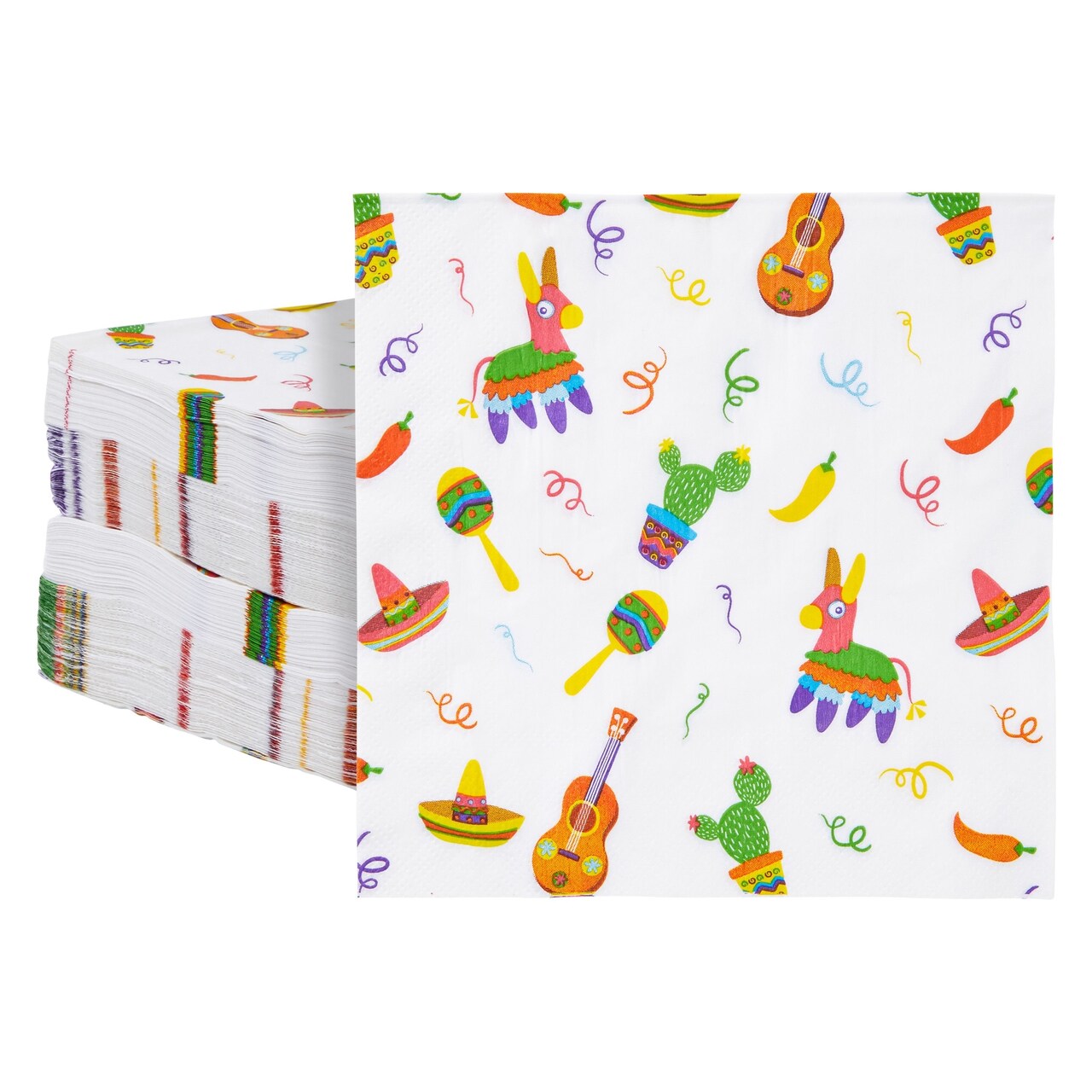 150 Pack Fiesta Napkins for Cinco de Mayo, Mexican Party Decorations (White, 6.5 In)